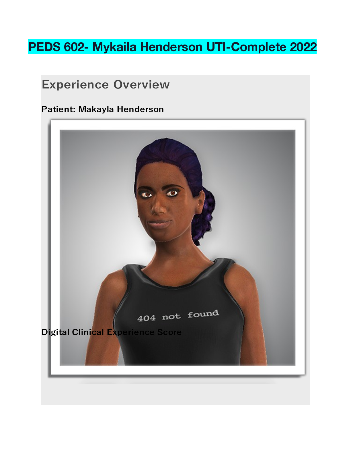 Preview of PEDS 602- Mykaila Henderson UTI-Complete 2022
